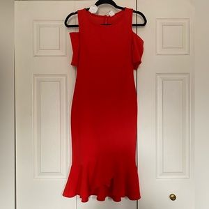 Pink blush red fitted and flare bottom dress